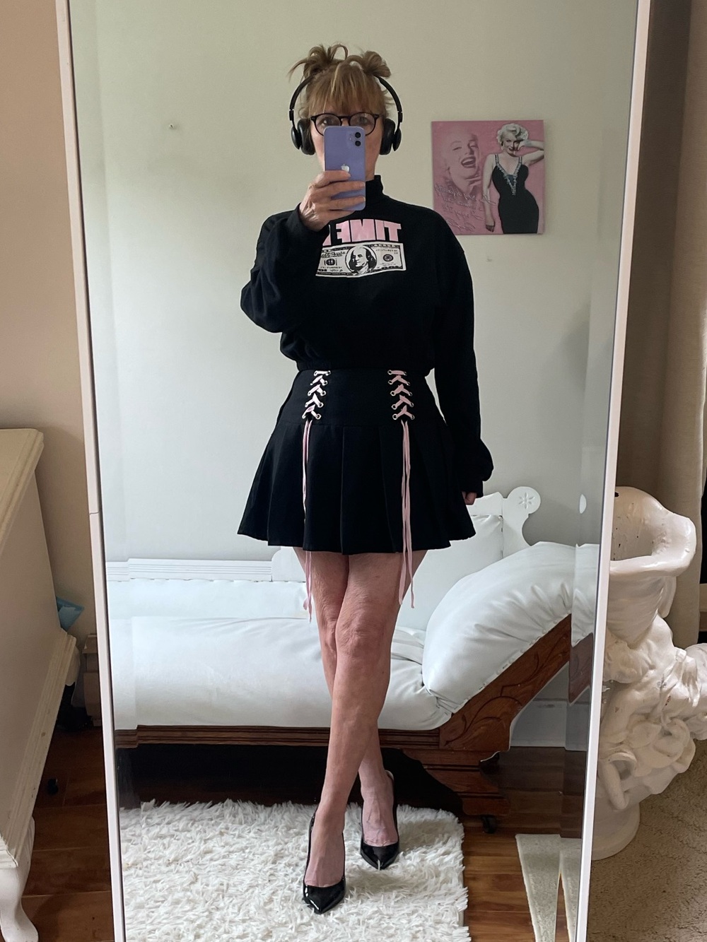 HOT TOPIC BLACK BOX PLEATED SKIRT PINK LACES GROMMETS ZIPPER VINTAGE